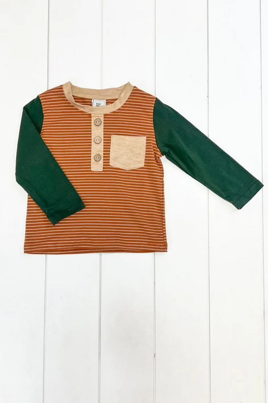 preorder BT0390 Brown striped pocket long sleeve kids top