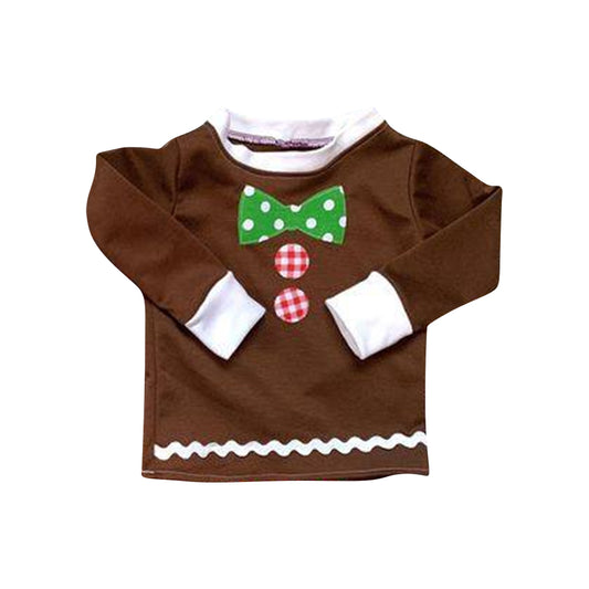 preorder BT0395 Christmas gingerbread man brown long sleeve girls top