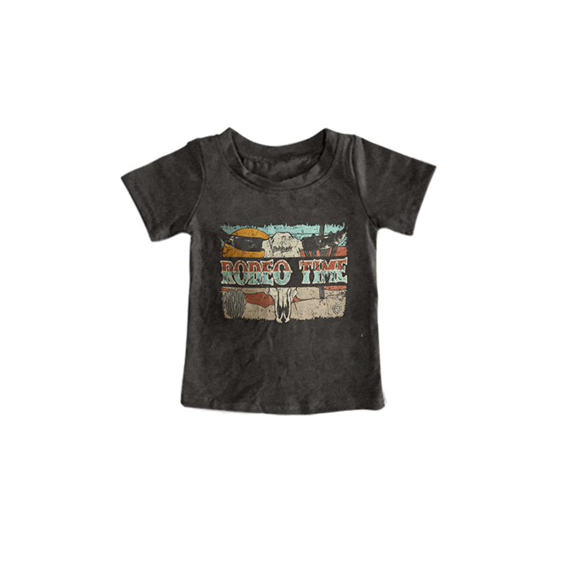 preorder BT0396 Western Rodeo cow black short sleeve boys top