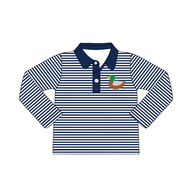 preorder BT0403 Mallard duck navy striped long sleeve boys pullover