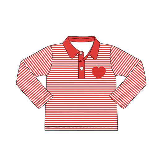 preorder BT0411 Red heart striped long sleeve boys pullover