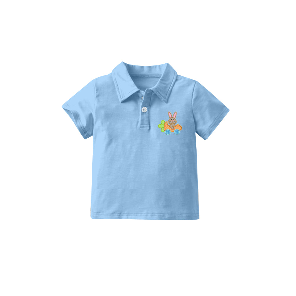 preorder BT0430 Easter rabbit carrot blue short sleeve boys top