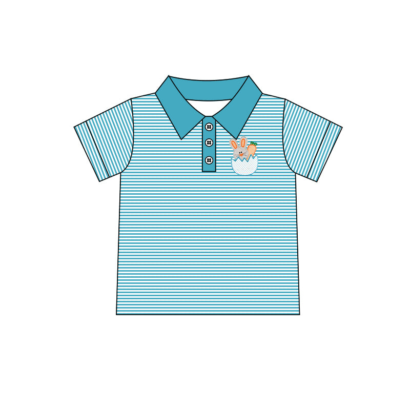 preorder BT0432 Easter rabbit egg carrot blue striped short sleeve boys top