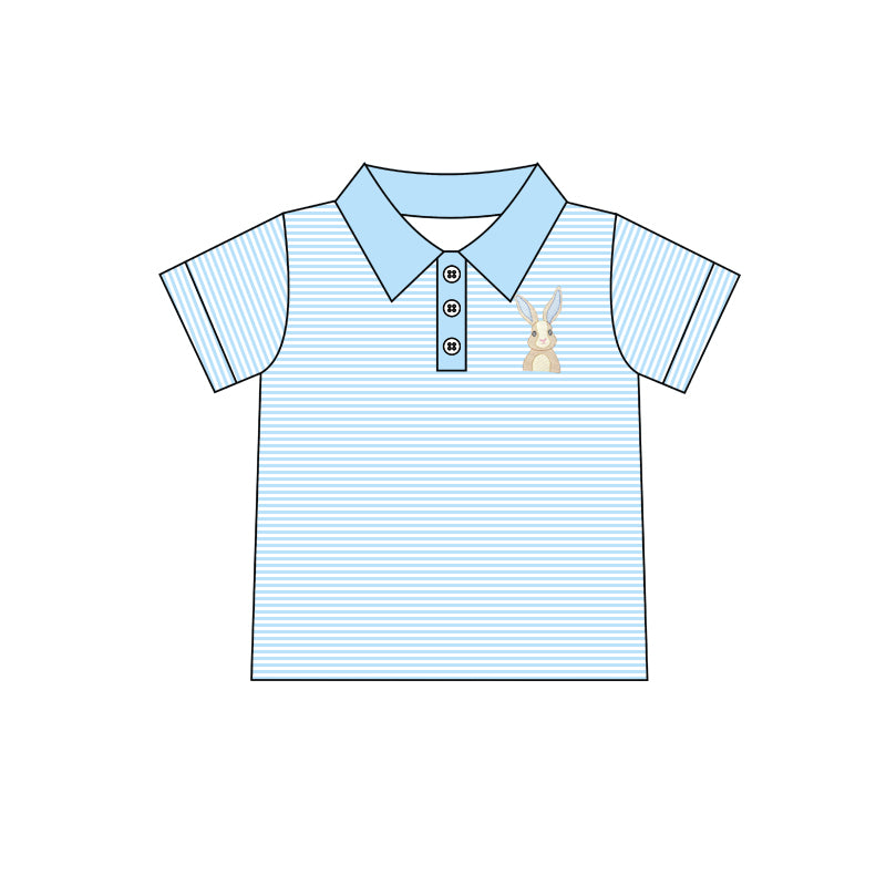 preorder BT0433 Easter rabbit blue striped short sleeve boys top