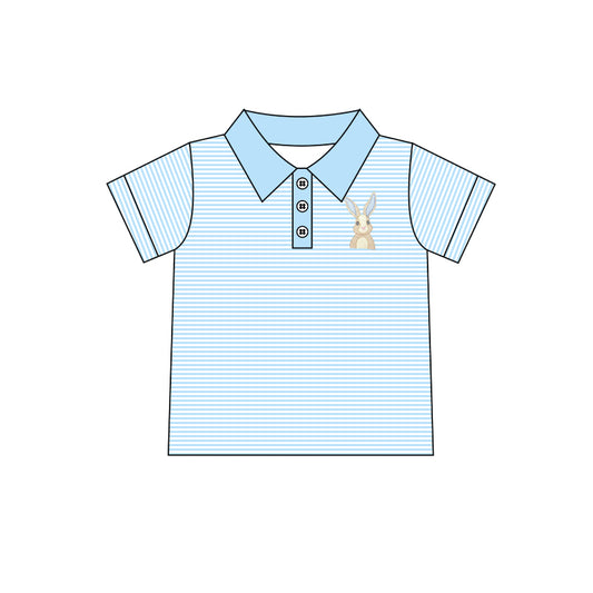 preorder BT0433 Easter rabbit blue striped short sleeve boys top