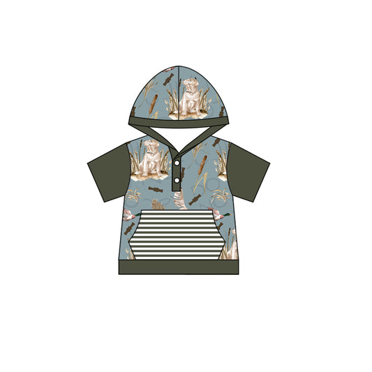 preorder BT0455 Hunting fishing pocket short sleeve hoodie boys pullover