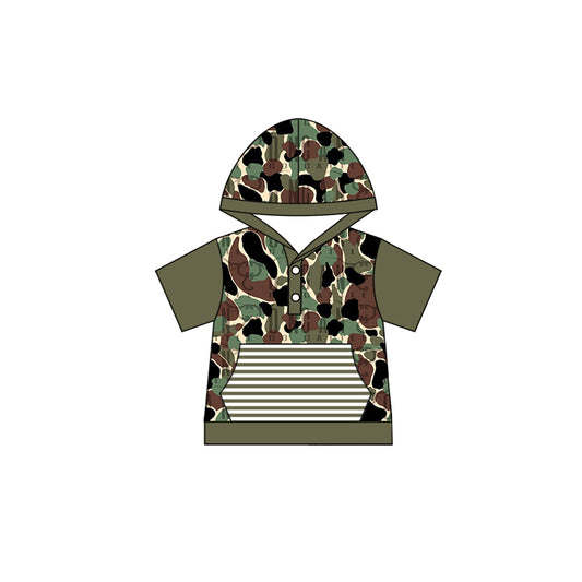 preorder BT0456 Camo pocket short sleeve hoodie boys pullover