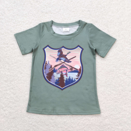 BT0465 Hunting mallard fishing green short sleeve boys t-shirt