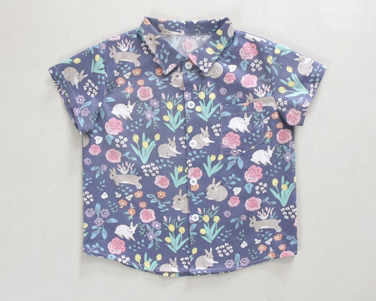 preorder BT0478 Easter rabbit flowers purple short sleeve boys t-shirt