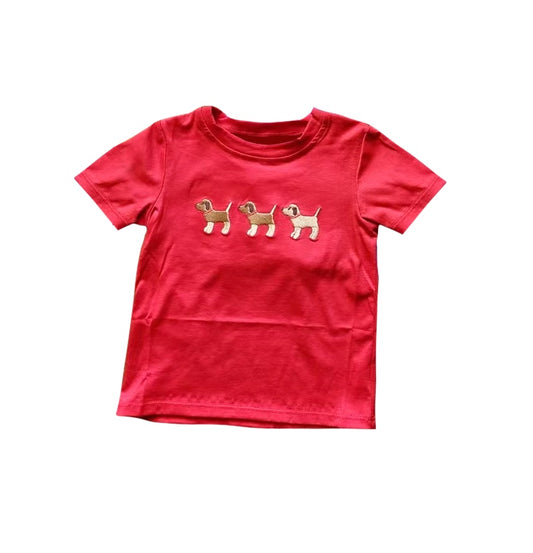 preorder BT0496 Dog red short sleeve boys top