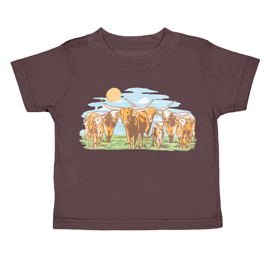 preorder BT0504 Western cow sun brown short sleeve kids top