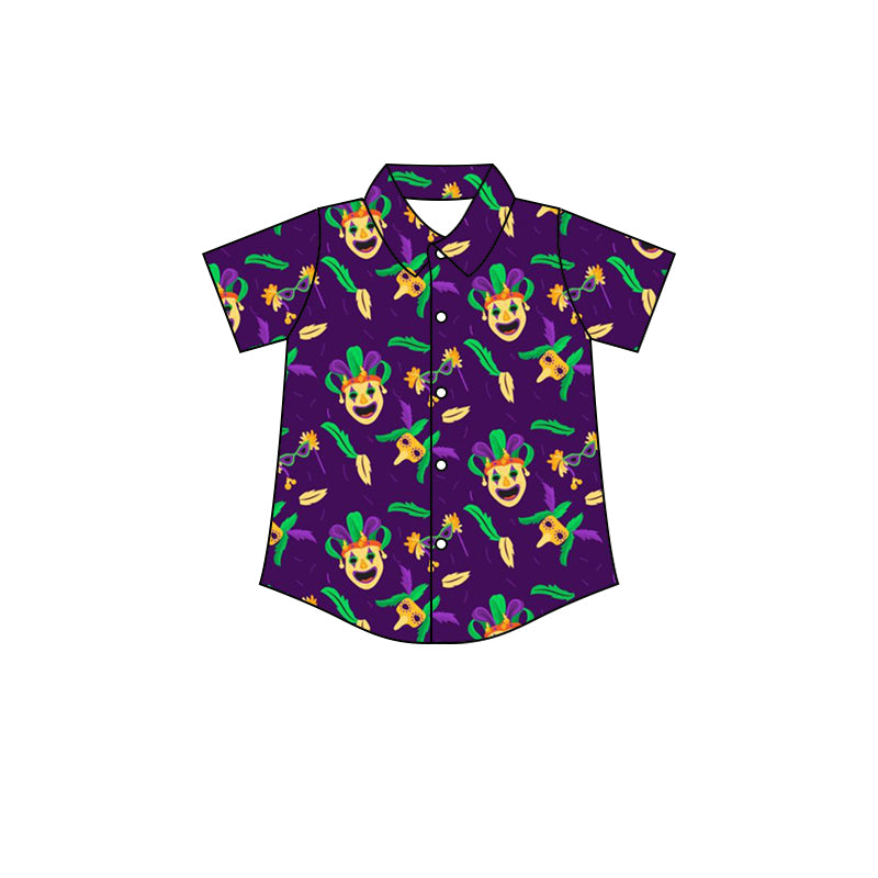 preorder BT0532 Mardi Gras Cartoon Purple Short Sleeve Boys Top