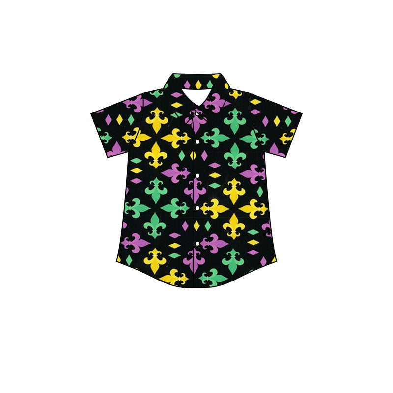 preorder BT0533 Mardi Gras Colorful Black Short Sleeve Boys Top