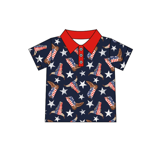 preorder BT0535 July 4th Cow Star Boot Navy Short Sleeve Boys Top