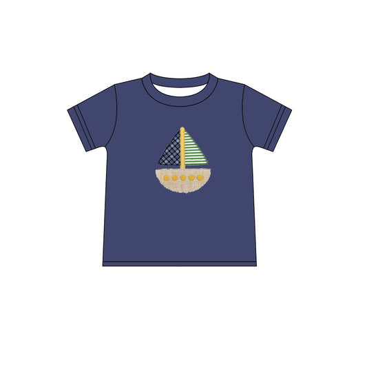 preorder BT0544 Sailboat Navy Blue Short Sleeve Boys Top