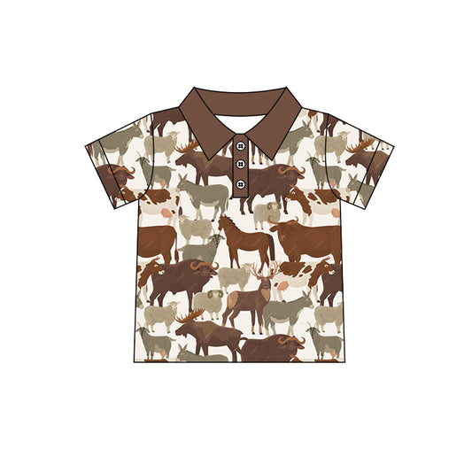 preorder BT0548 Baby Boy Clothes Western Cow Short Sleeve Boys T-shirt Top Kids Western Clothes