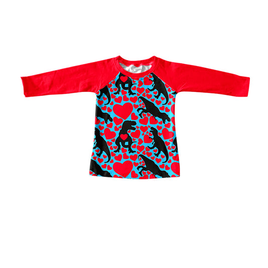 preorder LR0892 Baby Boy Heart Dinosaur Red Long Sleeve Boys Top Kids Valentine's Day Clothes