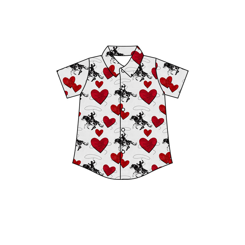 preorder BT0551 Boy Western Rodeo Heart Short Sleeve Boys Top Kids Valentine's Day Clothes