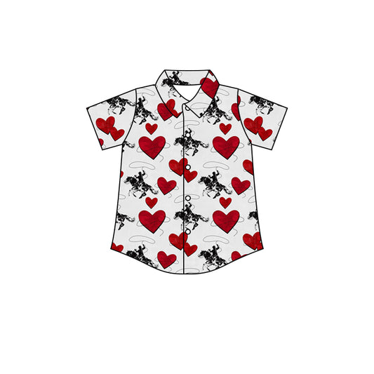 preorder BT0551 Boy Western Rodeo Heart Short Sleeve Boys Top Kids Valentine's Day Clothes