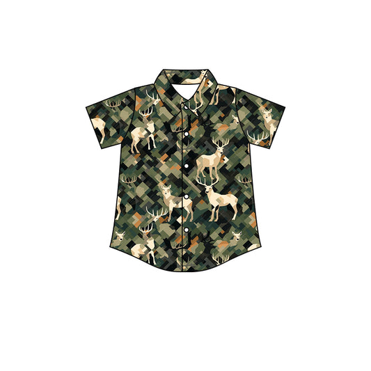 preorder BT0552 Deer Camo Checkered Short Sleeve Kids T-shirt Top Kids Hunting Clothes