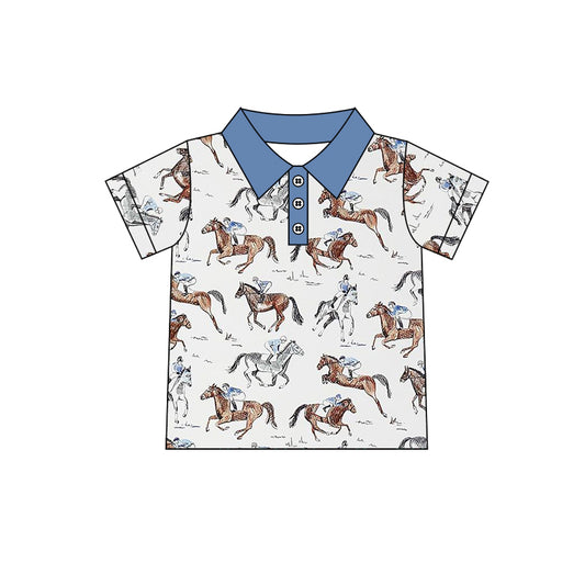 preorder BT0553 Western Rodeo Blue Short Sleeve Boys T-shirt Top
