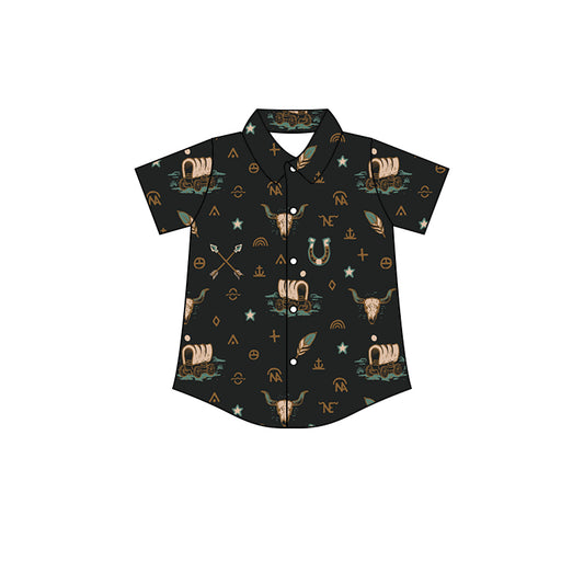 preorder BT0556 Western Cow Horse Shoe Short Sleeve Boys T-shirt Top