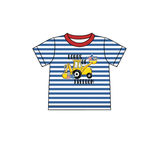 preorder BT0562 July 4th Lords of Freedom Tractor Blue Striped Short Sleeve Boys Top