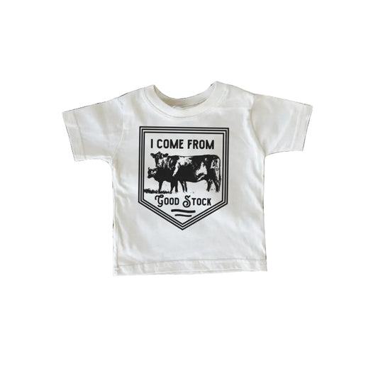 preorder BT0566 I Come From Good Stock Cow White Short Sleeve Boys Top