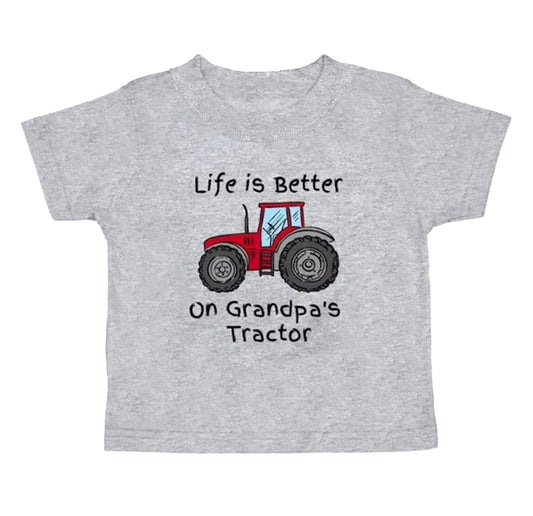 preorder BT0574 Life Is Better On Tractor Grandpas Grey Short Sleeve Kids Top