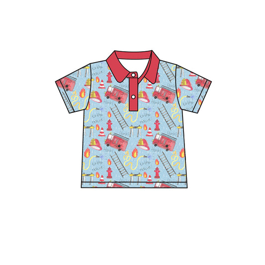preorder BT0581 Fire Truck Red Short Sleeve Boys Top