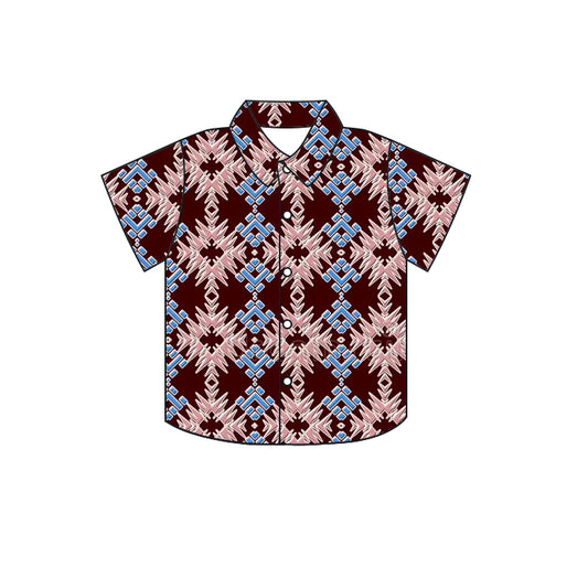 preorder BT0584 Western Aztec Print Short Sleeve Boys Top