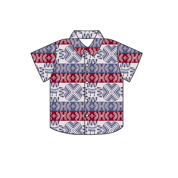 preorder BT0585 Western Aztec Purple Red Short Sleeve Boys Top