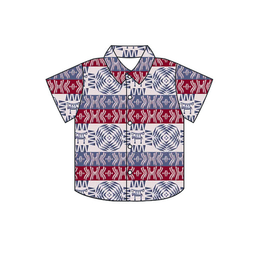 preorder BT0585 Western Aztec Purple Red Short Sleeve Boys Top