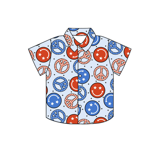 preorder BT0588 July 4th Red Blue Smile Short Sleeve Boys Top