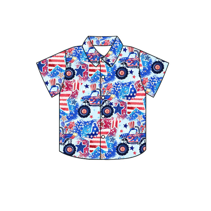 preorder BT0593 July 4th Mountain Truck Blue Short Sleeve Boys Top