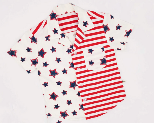 preorder BT0596 July 4th Star red striped short sleeve boys top