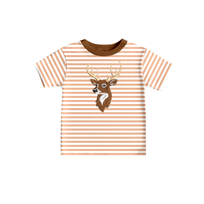 preorder BT0616 Deer khaki striped short sleeve boys top