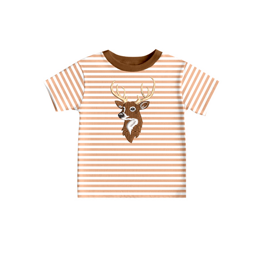 preorder BT0616 Deer khaki striped short sleeve boys top