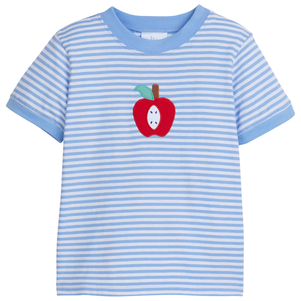 preorder BT0624 black to school apple blue striped short sleeve boys top