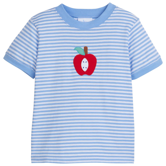 preorder BT0624 black to school apple blue striped short sleeve boys top