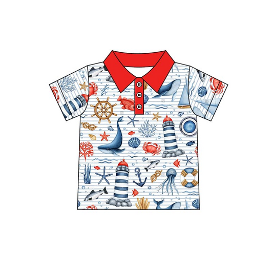 preorder BT0632 navigation sea whale crab short sleeve boys top