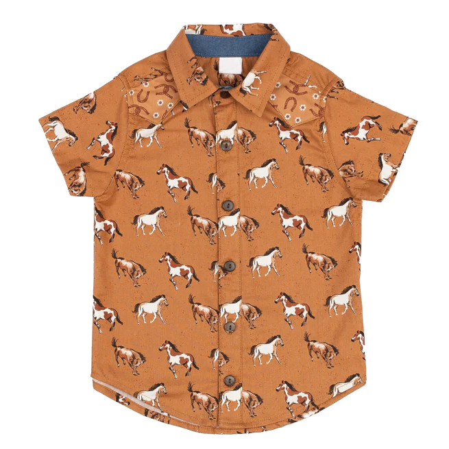 preorder BT0638 Western horse brown short sleeve boys top