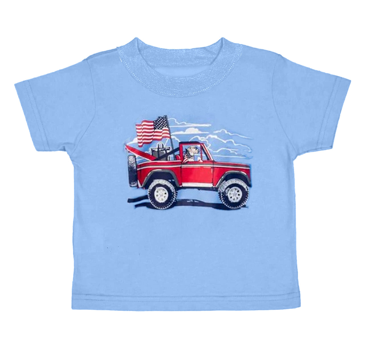 preorder BT0662 July 4th truck flag dog blue short sleeve boys top