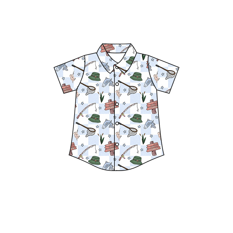 preorder BT0668 fishing blue short sleeve boys top