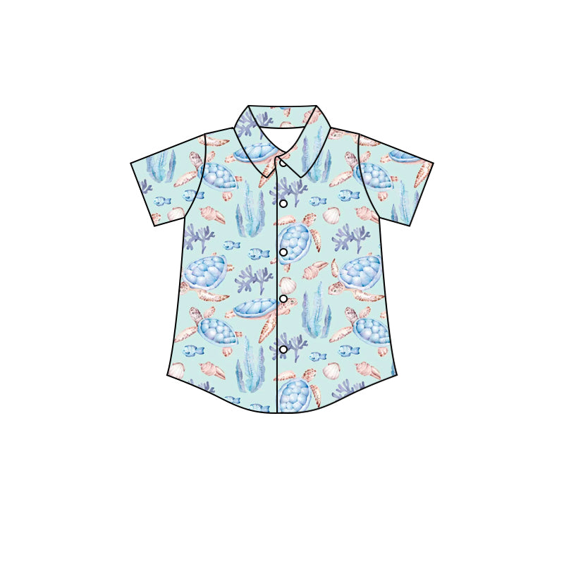 preorder BT0670 Sea turtle blue short sleeve boys top