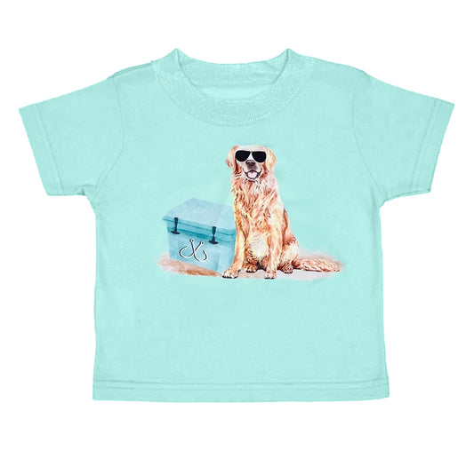 preorder BT0681 cute dog fishing sky blue short sleeve boys top