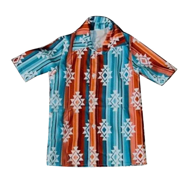 preorder BT0685 Western Aztec colorful striped short sleeve boys top