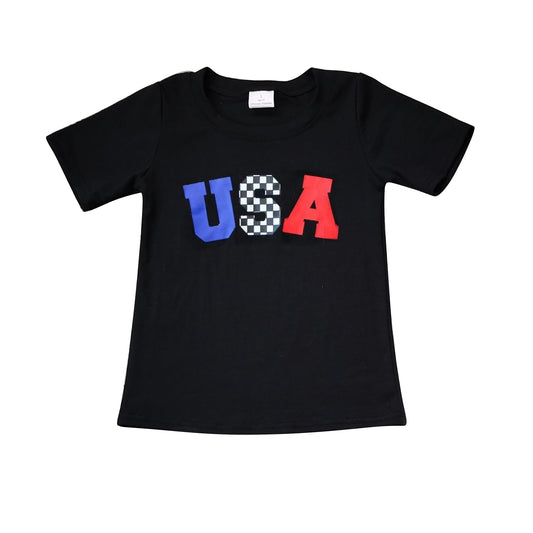 preorder BT0686 July 4th USA black short sleeve boys top