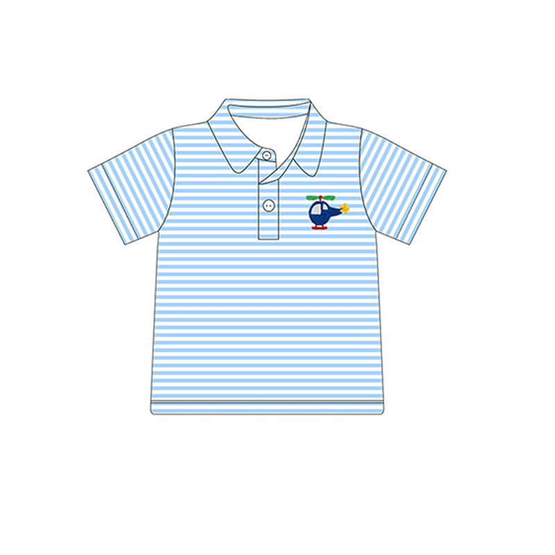 preorder BT0688 cute plane blue striped short sleeve boys top