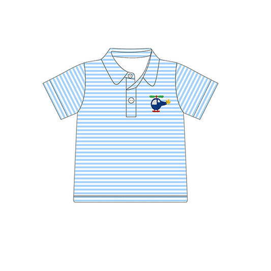 preorder BT0688 cute plane blue striped short sleeve boys top